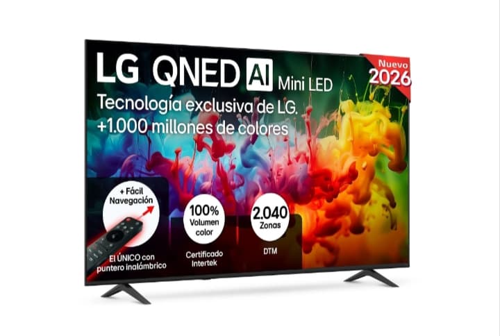 TV QNED Mini LED 75" - LG 75QNED72B6A, UHD 4K, Procesador Inteligente α7 AI Processor 4K Gen9, Smart TV, DVB-T2 (H.265), Negro