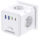Cubo Enchufe 8 en 1 Ladrón Enchufes 4000W Cubo Enchufes Múltiples Pared con 4 Tomas de CA y 4 USB