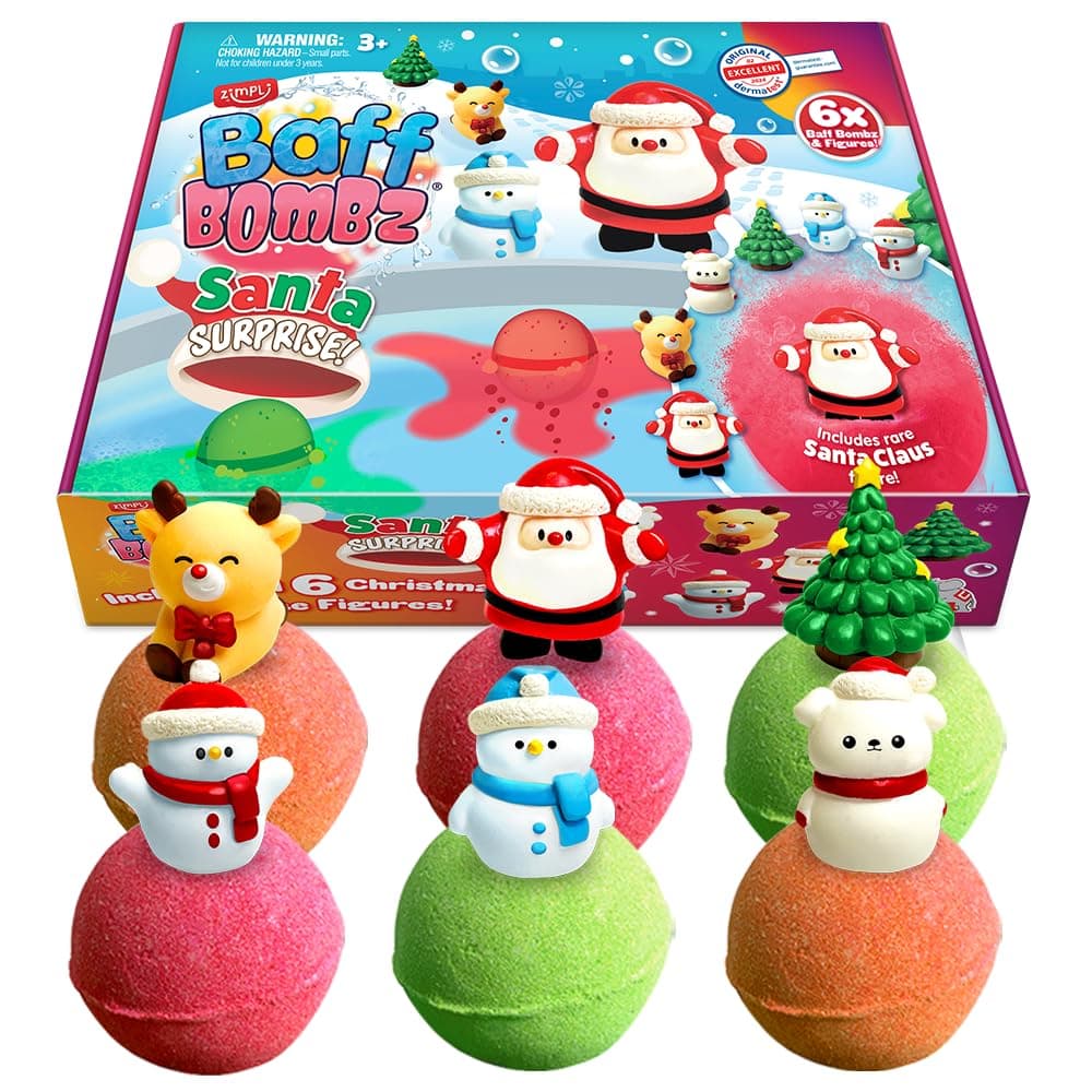 ZIMPLI 6 Bombas de baño Grandes Sorpresa con Papá Noel de 100 g, 6 Juguetes Sorpresa de Navidad en el Interior [Reaco - Como Nuevo]