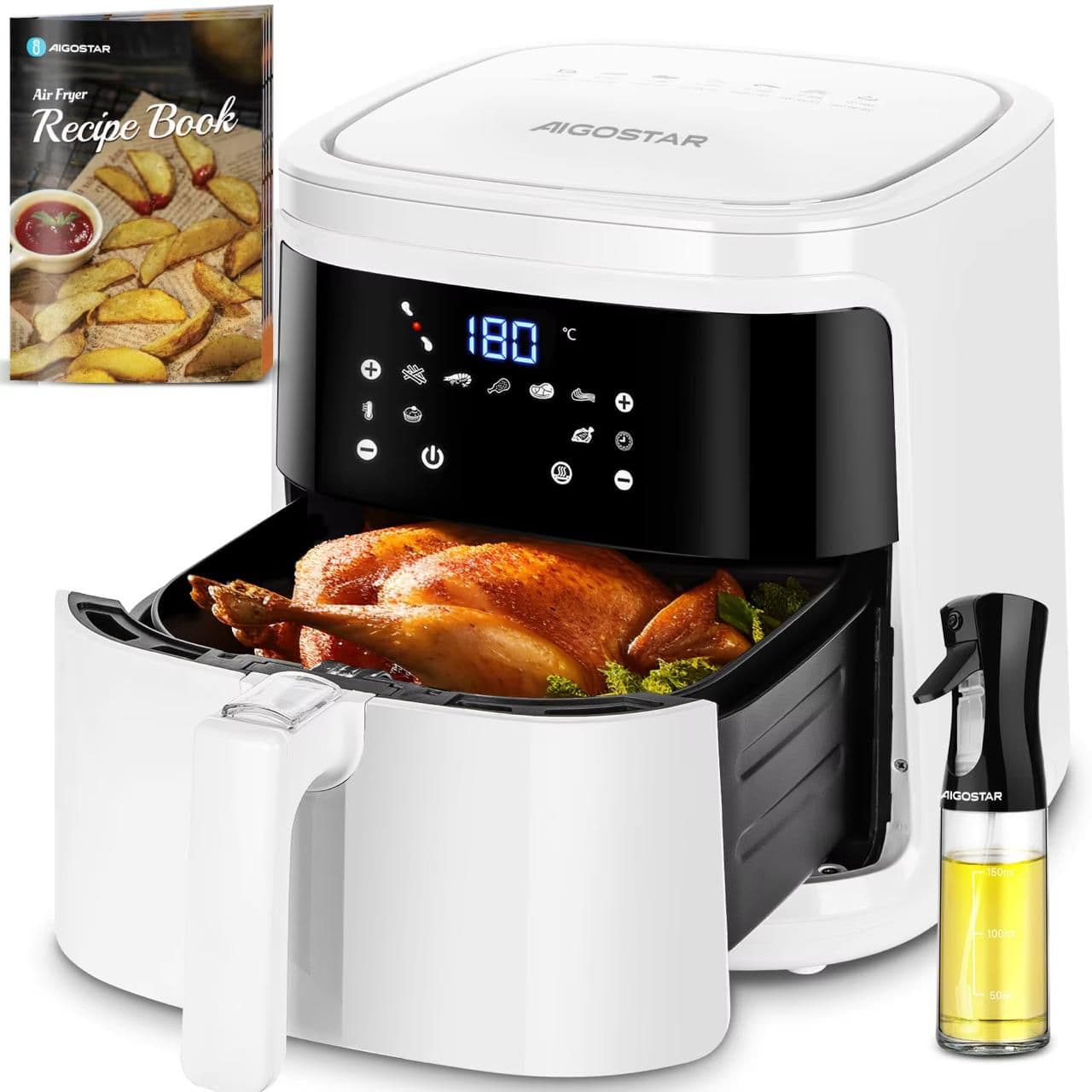 AIGOSTAR Freidora de Aire sin Aceite 7L,1900W. Pantalla LED táctil, 7 Funciones