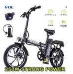 Bicicleta eléctrica de 16 pulgadas, equipada con una batería de 36V 11.4Ah ,un motor de 250W. Alcanza hasta 25 km/h autonomía de 35 a 50 km.