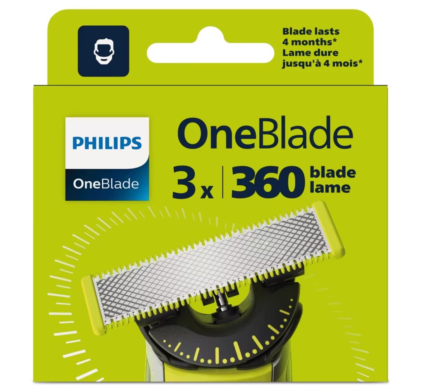3 Recambios Cuchilla Flexible 360 Philips OneBlade, compatible con todos los mangos (Tienda Oficial)