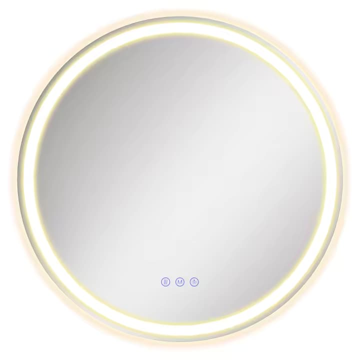 SONGMICS Espejo de Baño con Luz, Espejo de Pared Redondo, Función Antivaho, Tono y Brillo Ajustables, Maquillaje, Dormitorio, Baño, 51 cm