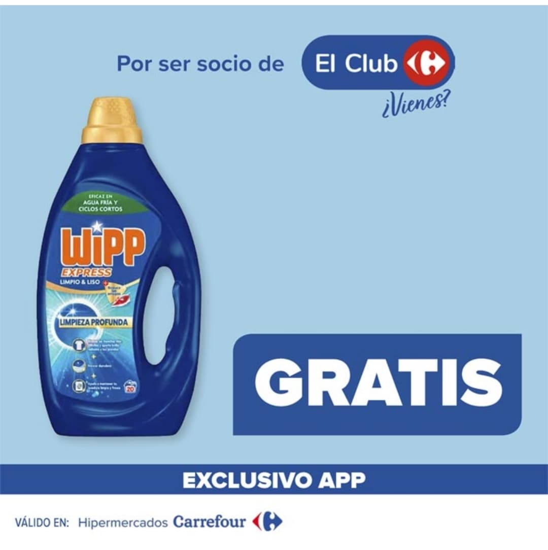 GRATIS (por compras superiores a 50€) Detergente líquido wipp 20 dosis. Carrefour hipermercados