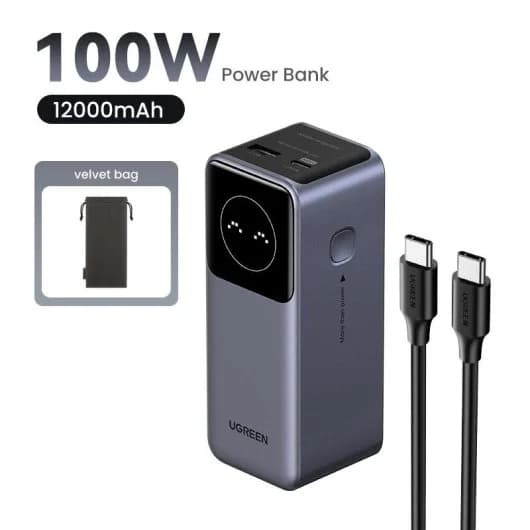 Batería externa UGREEN 12000mAh 100W carga rápida compacta y potente (vendedor externo)