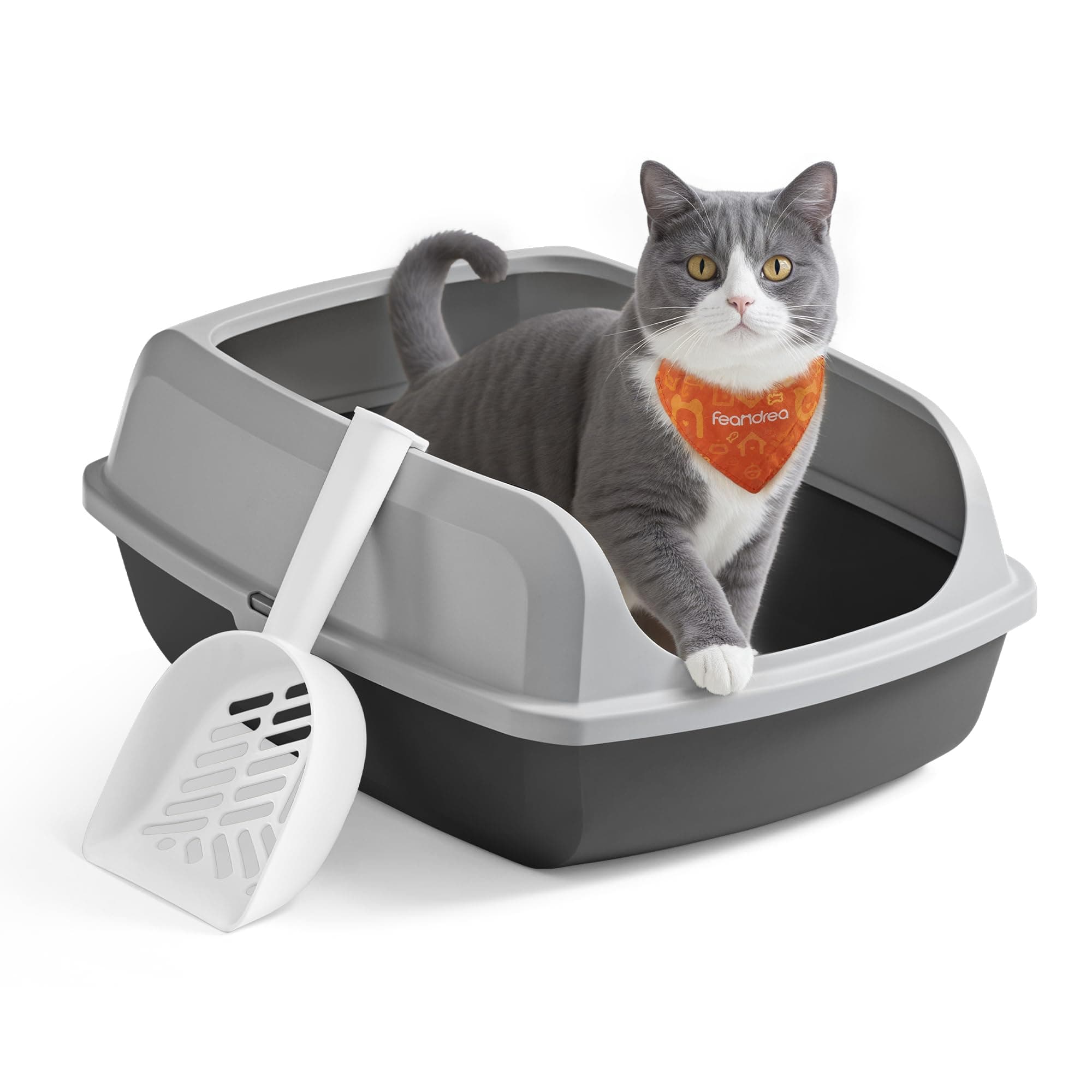 Feandrea Arenero Gato, Bordes Altos, Abierto, XL Accesorios Para Gatos, 50,5 x 37,5 x 19,5 cm, Entrada Baja,