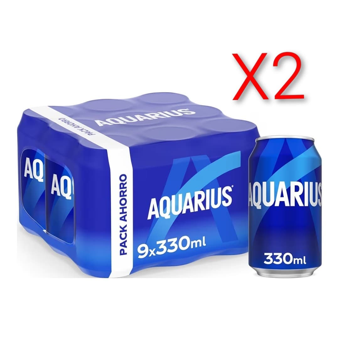 X2. (Total 18 unidades) AQUARIUS Limón, Bebida Hidratante con Sales Minerales, Baja en Calorías, 9 x 330 ml