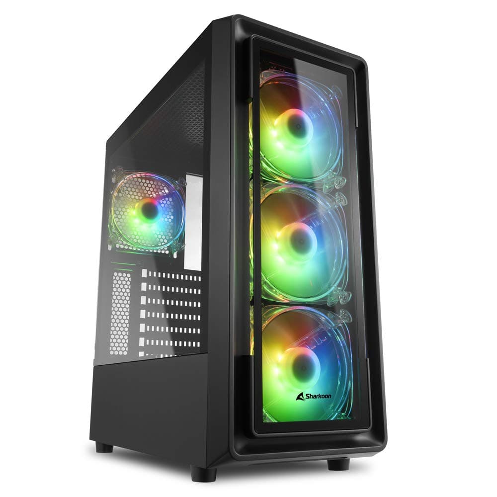Caja PC Sharkoon TK4 RGB Negro (semitorre ATX, frontal y lateral cristal templado, 4 ventiladores RGB 120mm incluidos, USB 3.0, filtros)