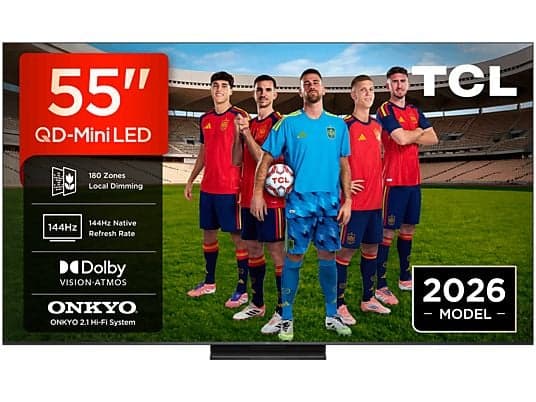 TV QD-Mini LED 55" - TCL 55C6K PRO, UHD 4K, TCL AiPQ Pro Processor (MT9653), Smart TV con Google TV, Dolby Vision-Atmos, Negro