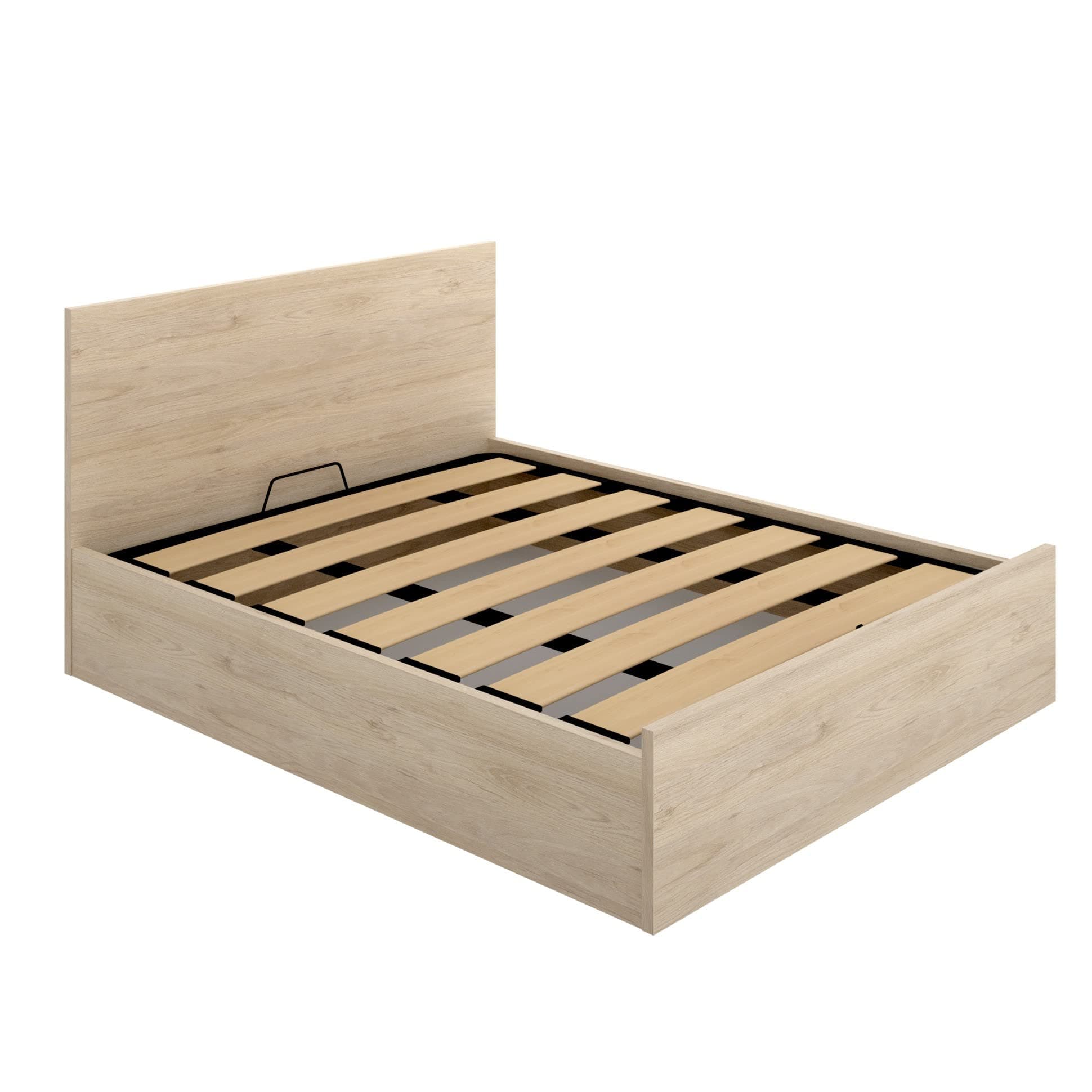 Cama Canapé 150x190, Melamina, Roble Natural, De matrimonio-150x190 cm
