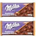 x2 Milka Tableta de Chocolate con Leche de los Alpes con Almendras Enteras, 100 g