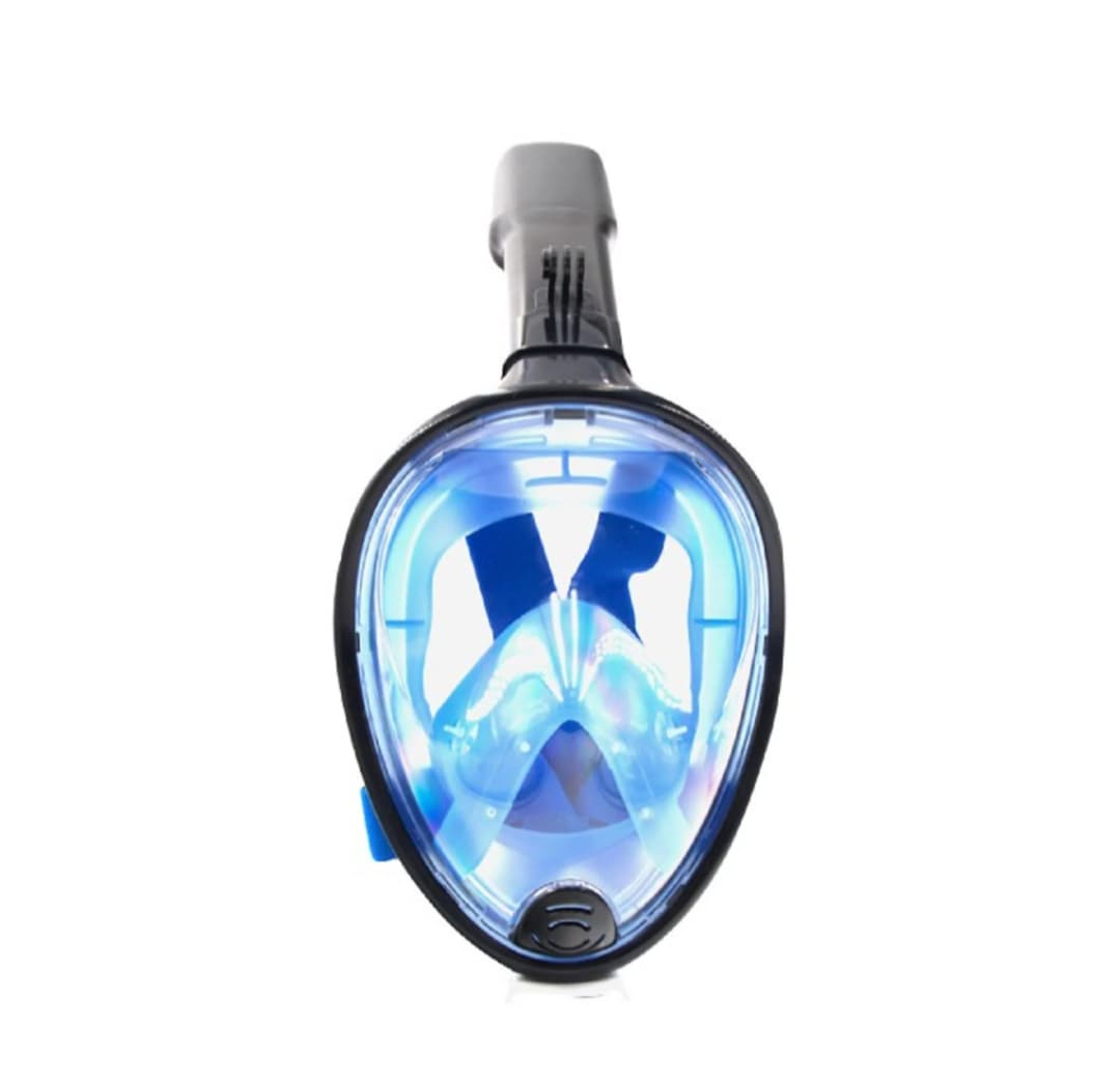 Mascara de buceo / snorkel facial completa 180° con soporte para cámara de acción