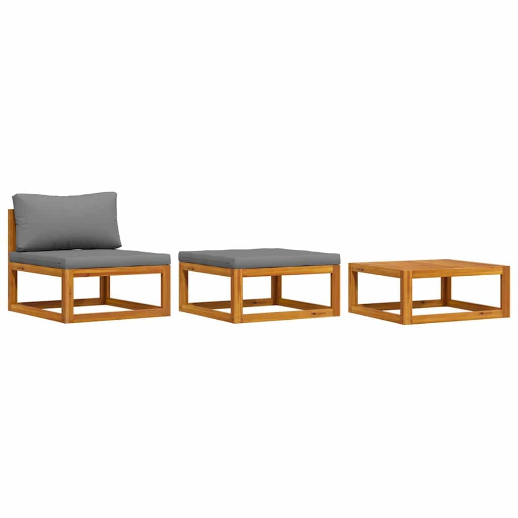 vidaXL Muebles de jardín 3 piezas con cojines madera maciza de acacia