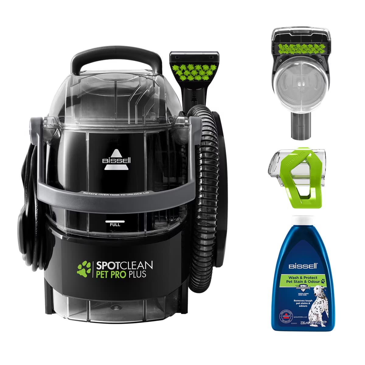 Aspirador quitamanchas para tapicerías Bissell Pet Pro Plus 37252 con manguera hydrorinse Verde / Negro