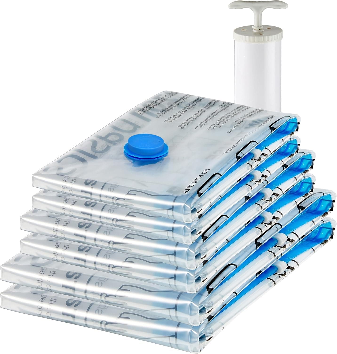 6 bolsas de vacío con cemallera para almacenamiento, incluyen boca para aspirador (2 extragrandes, 2 Grandes y 2 Medianas)