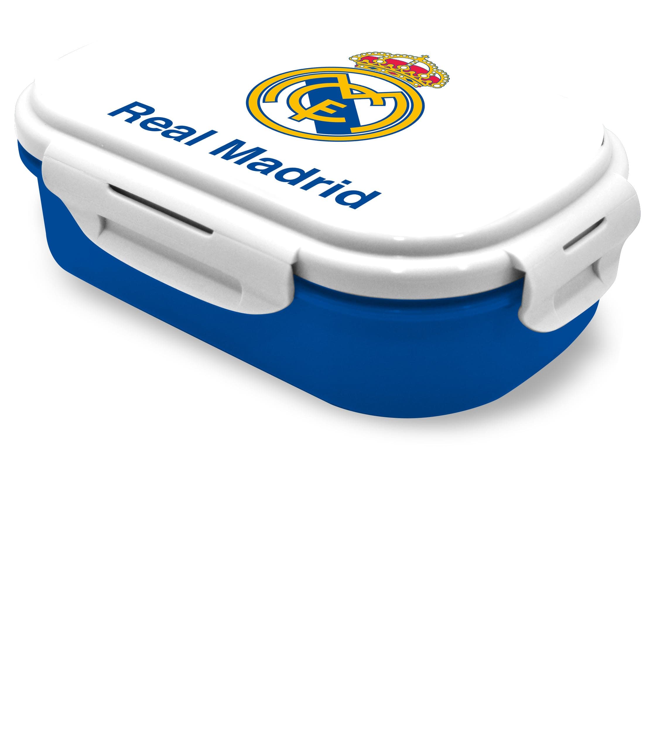 Fiambrera Sandwichera con Dos Compartimentos y Cubierto inluido - Ideal Picnic, Cole y Excursiones - Modelo Real Madrid