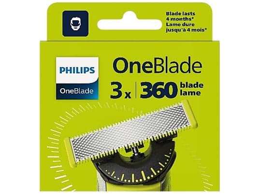 Recambio para afeitadora - PHILIPS One Blade QP430_50, x3 cuchillas flexibles 360 grados, uso en cara y cuerpo, recorta, perfila y afeita
