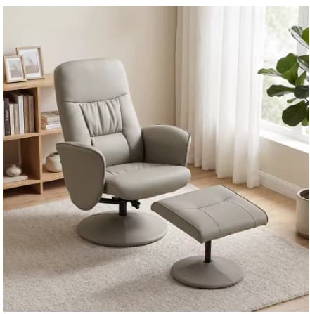 HOMCOM Sillón Relax Reclinable con Reposapiés, Sillón Relax de Cuero Sintético con Respaldo Alto, Giratorio 360°, Reposabrazos, para Salón