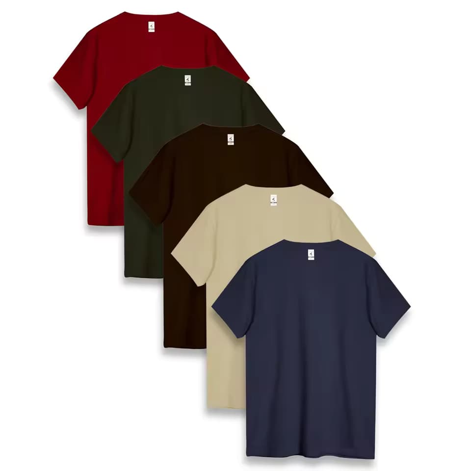 Pack de 5 Camisetas burgundy-nogal-chocolate-arena-azul denim. 100% Algodón SINTRA de TEXKING