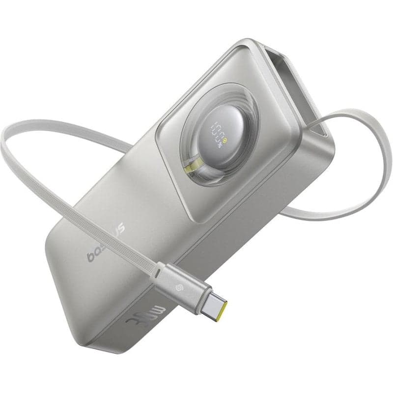 Batería Externa Baseus Free2Pull 10000 mAh 30W Gris con cable retráctil