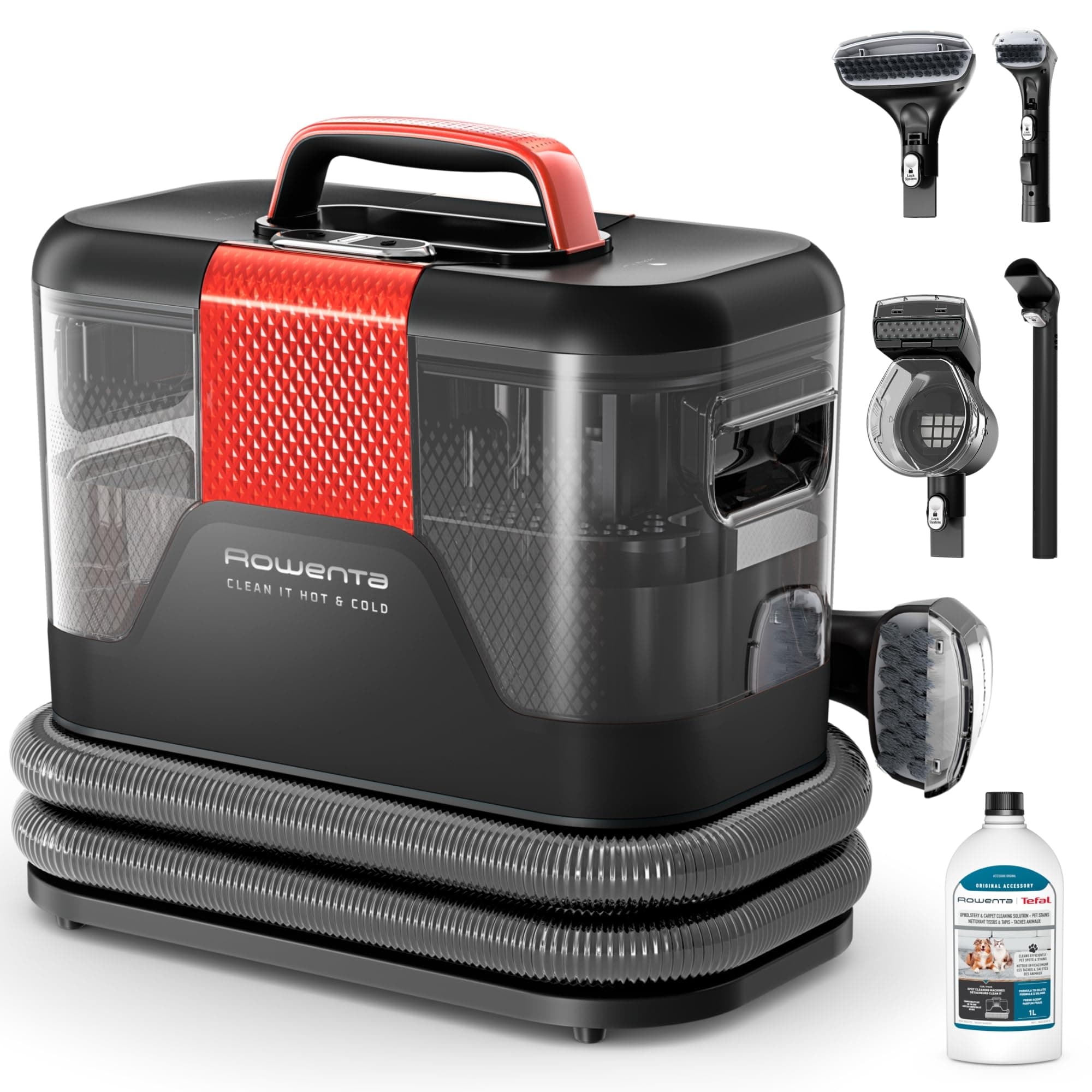 Rowenta Clean It Hot & Cold, Aspiradora tapicerías 1150W, 5 Acc, Negro