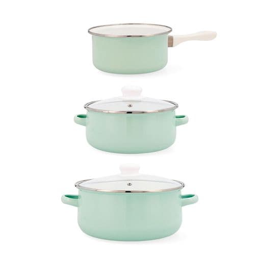 Set 3p Bateria Cocina Esmaltado Cocco Qd 20cm - 24cm - 16cm Quid Cocco - Verde Apto Vitrocerámica