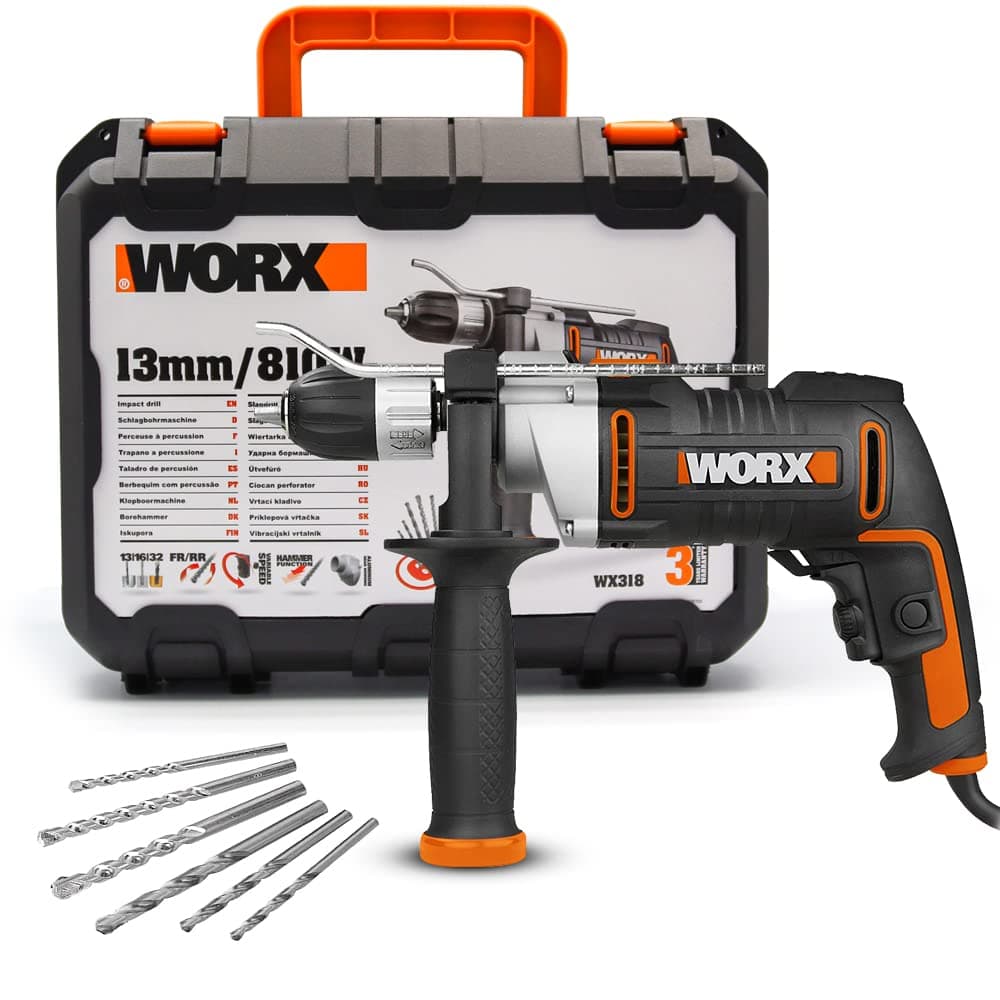 WORX | Taladro percutor 810W | WX318 | 3.000 r.p.m | 48.000 i.p.m | portabrocas de 13mm