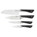 Tefal Jamie Oliver - Juego de 4 Cuchillos: Santoku 16,5 cm, Chef 15 cm, Universal 12 cm y Pelador 9 cm, Acero Inoxidable