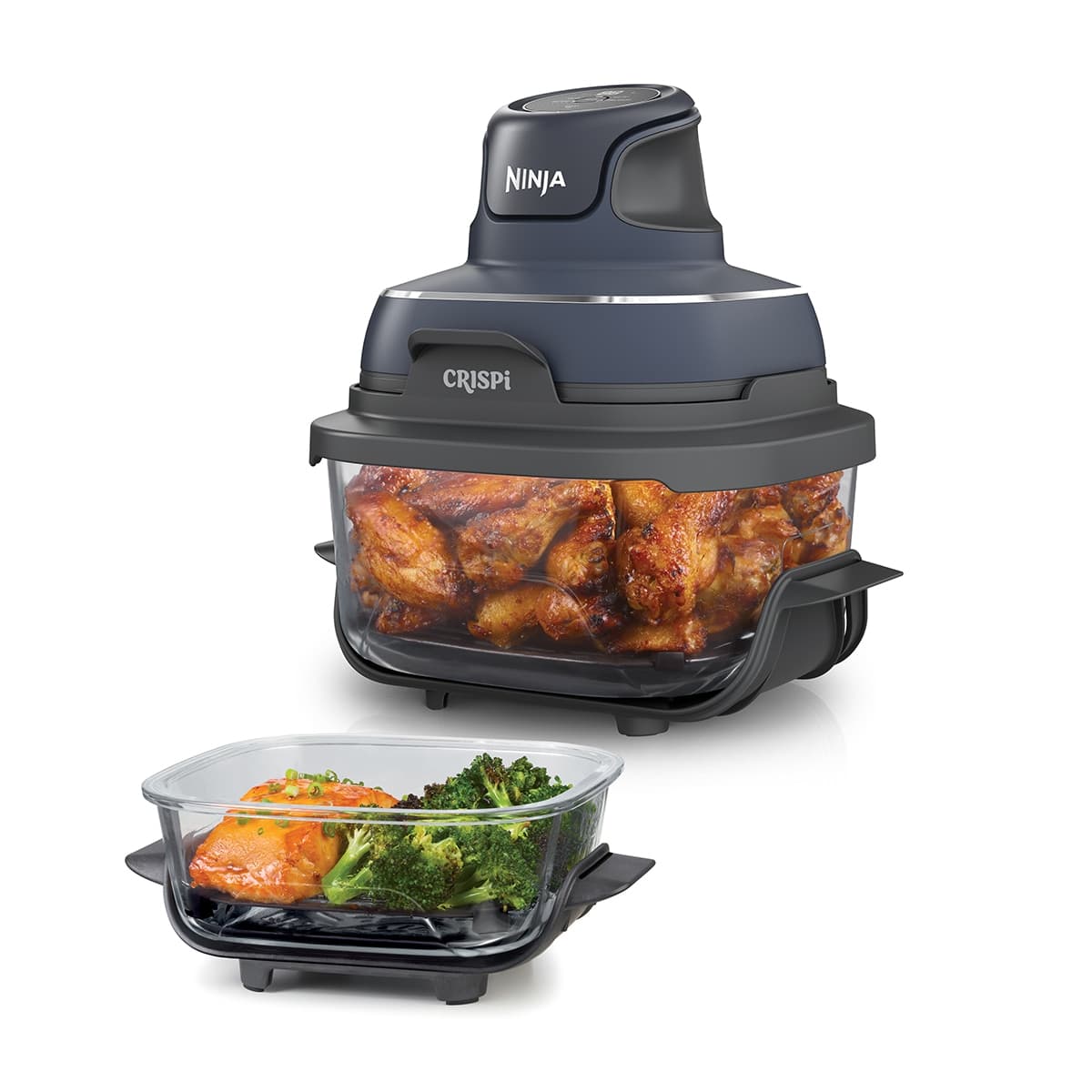 Freidora de aire Ninja Crispi FN101EUGY con recipientes cristal 3.8l y 1.4l libres de tóxicos, 4 funciones - Azul oscuro