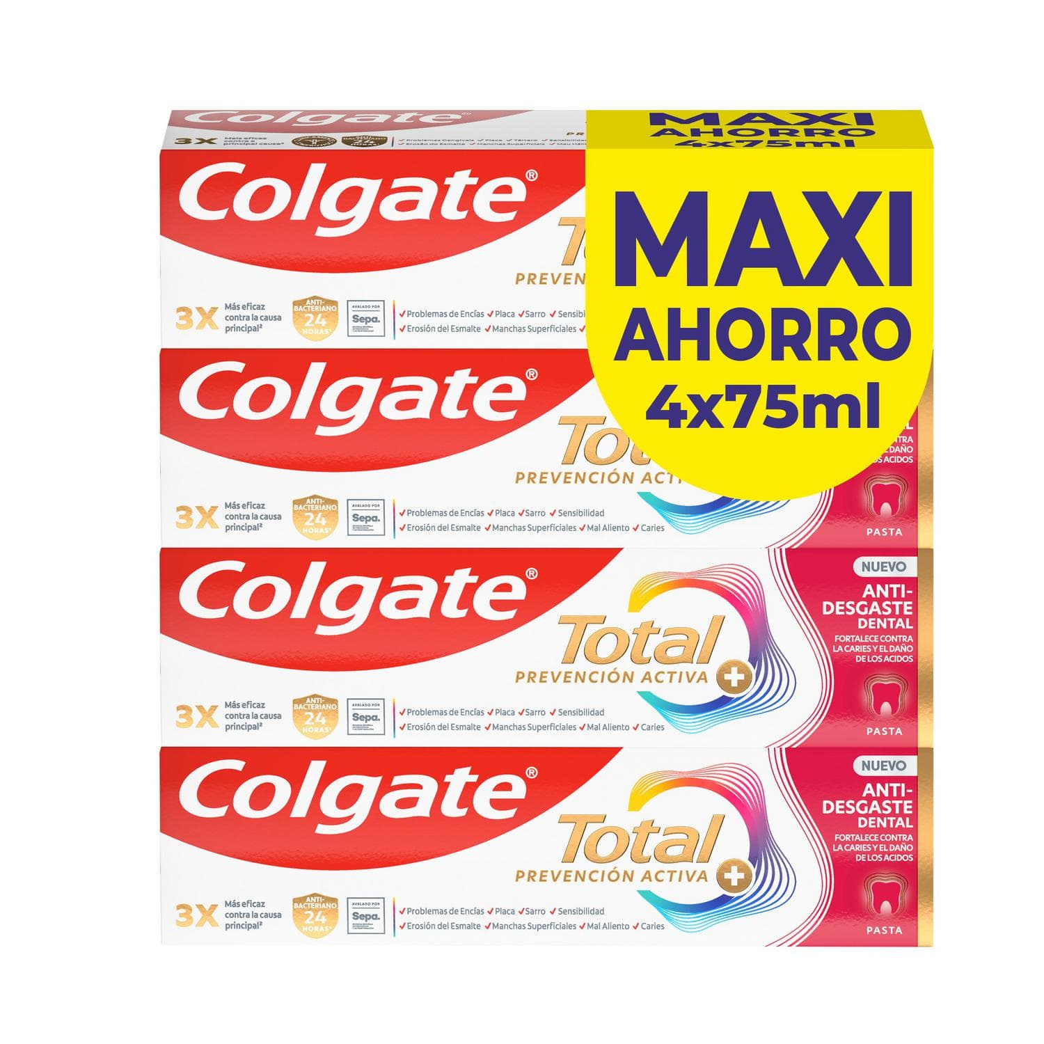 Colgate Dentífrico Anti-Desgaste dental Colgate Total pack 4 unidades 75 ml.