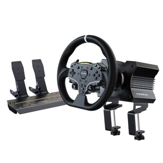 Moza R5 Bundle Direct Drive 5,5Nm + Volante ES cuero quick-release + Pedales SR-P Lite