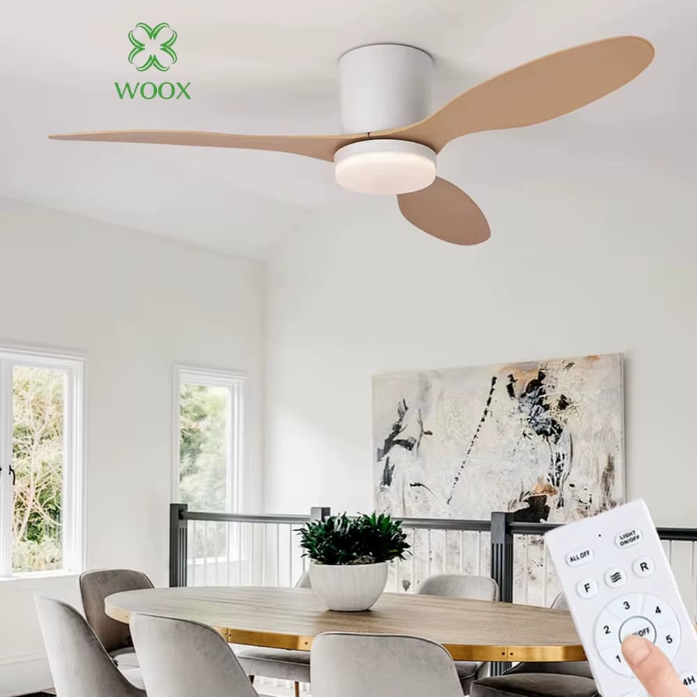 Ventilador de techo WOOX de madera con luz control remoto,6 niveles 30W (Desde España)