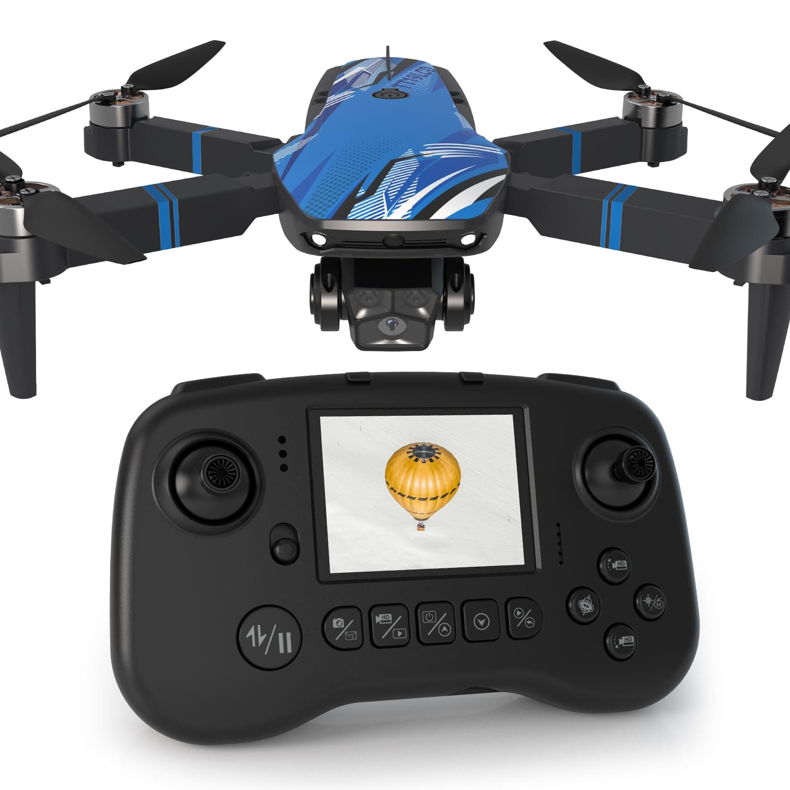 Drone, Pantalla LCD RC, FPV Live Vídeo, 3D Flips, Esquiva de Obstáculos en 270°, RC Cuadricóptero Plegable, Tarjeta SD hasta 32GB Regalo