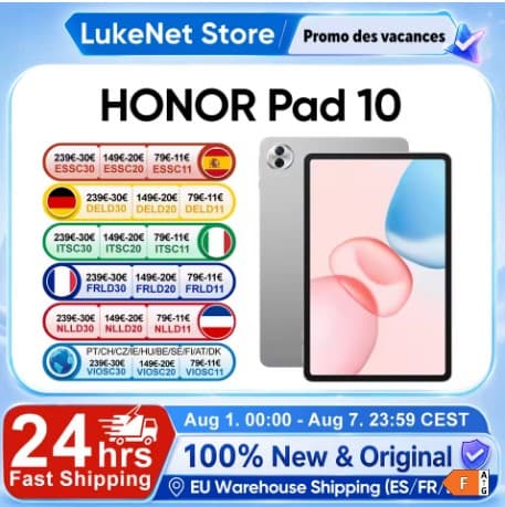 Tablet HONOR Pad 10 Versión EU, Pantalla 2.5K de 12.1'' con Protección Ocular, Chipset Snapdragon 7 Gen 3, Batería de 10100mAh,para Dibujo