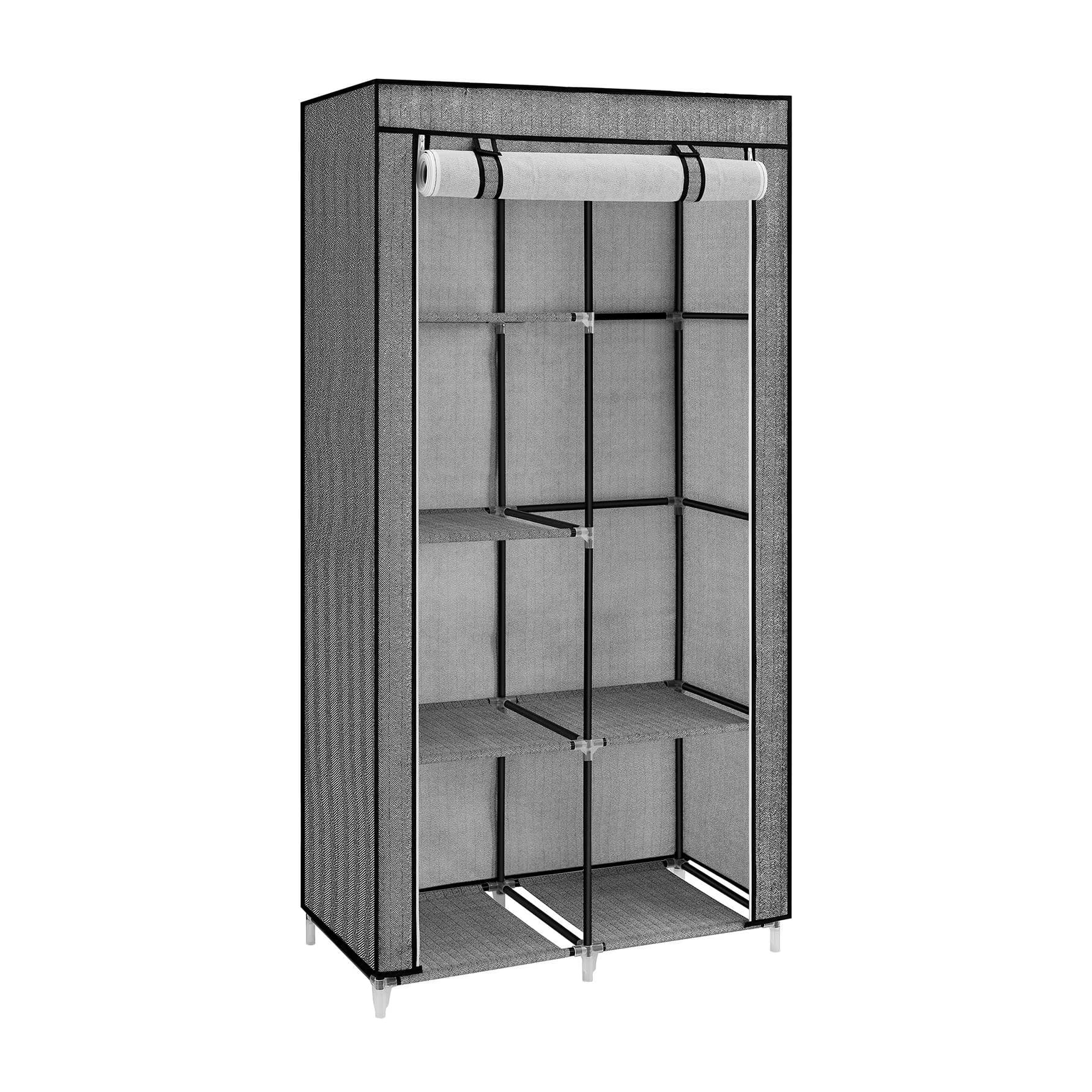 Armario de tela SONGMICS | 6 niveles | Barra para colgar | 45 × 88 × 168 cm | Gris con patrones Chevron