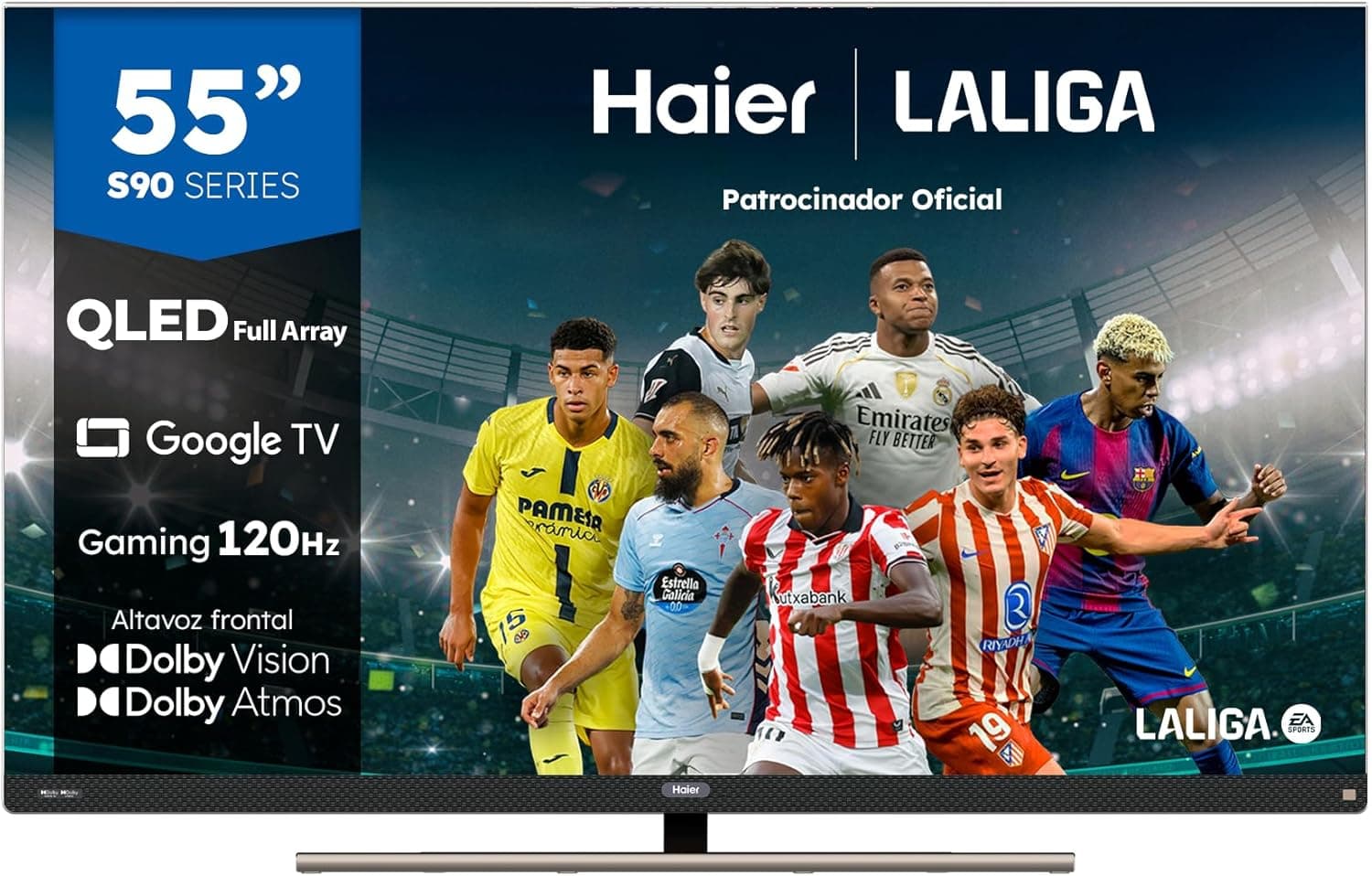 Haier S90 Series H55S900UX - TV 55", QLED Full Array, Google TV, HDR 4K, Altavoz Frontal, Dolby Atmos-Vision, Gaming 120Hz, Plata