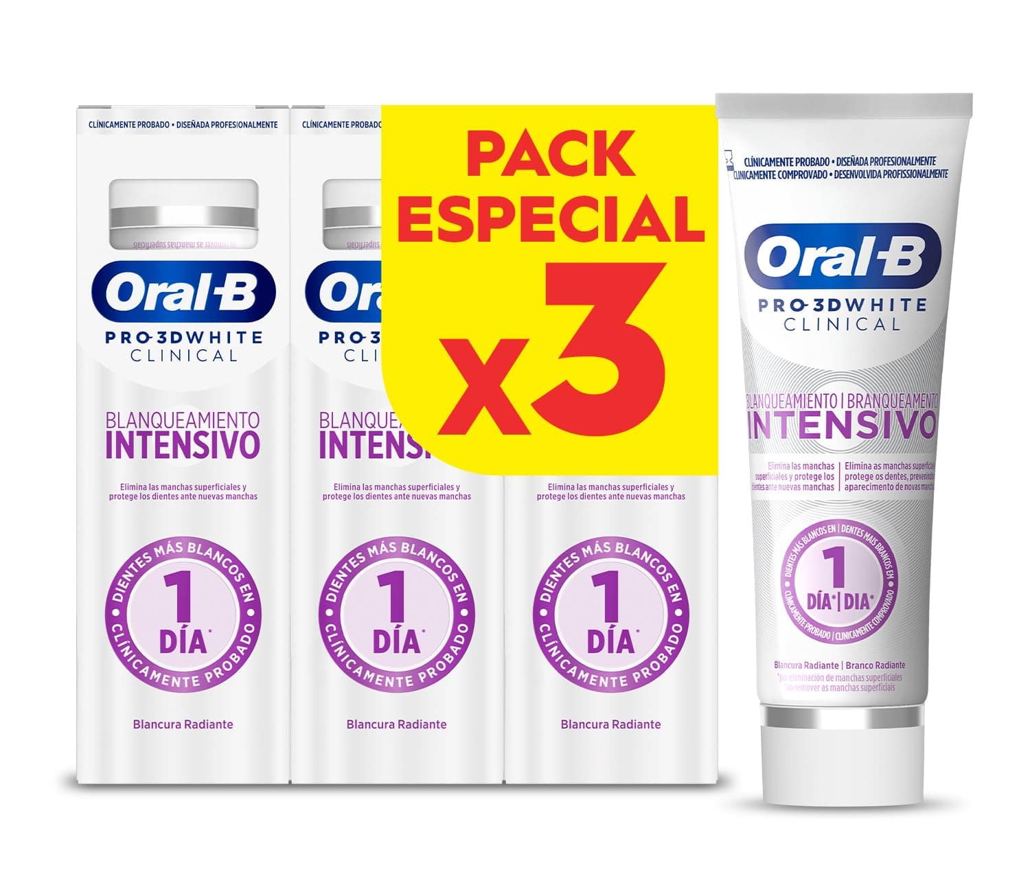 Oral-B Pro 3D White Clinical Dentífrico Blanqueante, 3x75ml