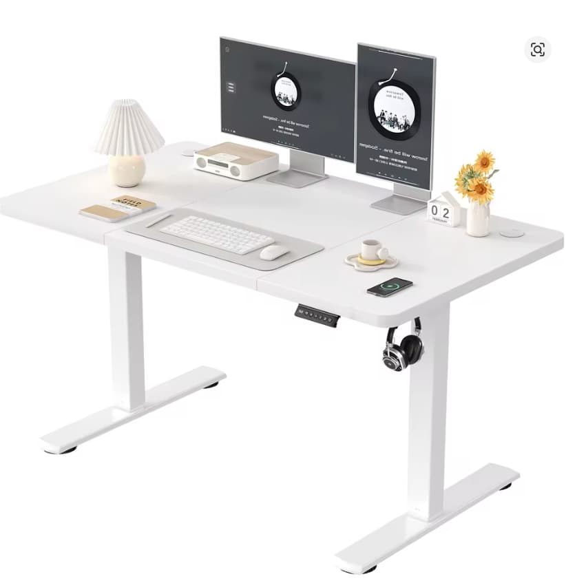 Escritorio ajustable en altura Devoko con toma USB, 120x60 cm, escritorio para computadora, mesa ergonómica para oficina en casa