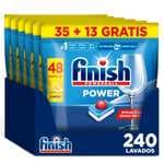 Finish Powerball Power All in 1 240 Pastillas para Lavavajillas, Formato 5x48, Aroma Limón, Limpieza y Brillo Diario, Alto Poder de Limpieza