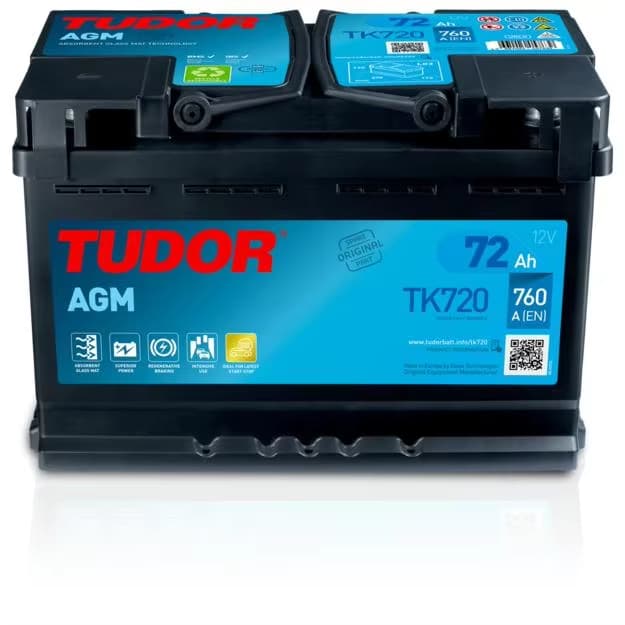 Tudor TK720 Batería de Coche AGM 72Ah 760A - Alta Potencia - Larga Duración - Apta para Coches con Sistema Start-Stop (Desde España)