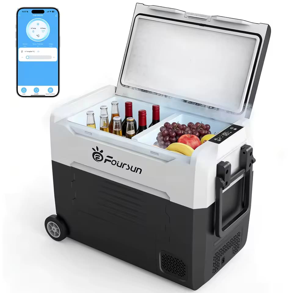 Nevera portátil Foursun 35L/55L con doble zona, compresor y Bluetooth