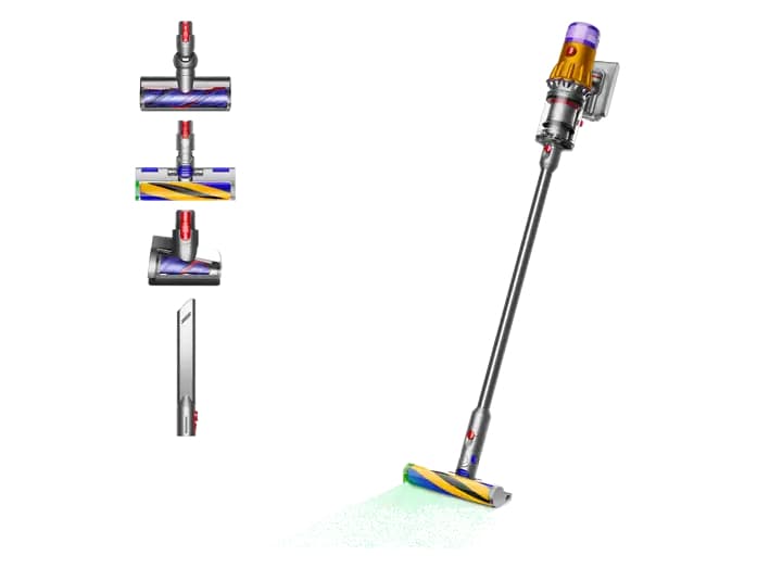 Dyson V12 Detect Slim Absolute, Potencia succión 150 AW, Inteligente y Ligero, 60 min, Pantalla LCD, Tecnología Láser