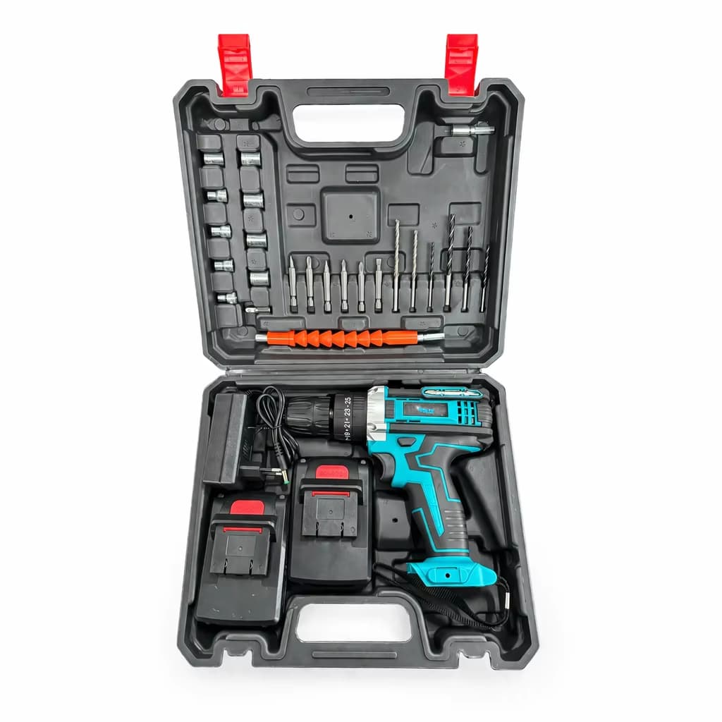 Set de taladro percutor inalambrico, con 2 baterias 21V 1,5 Ah, 25+3 (Cupon -3€ aranceles 16,79€)