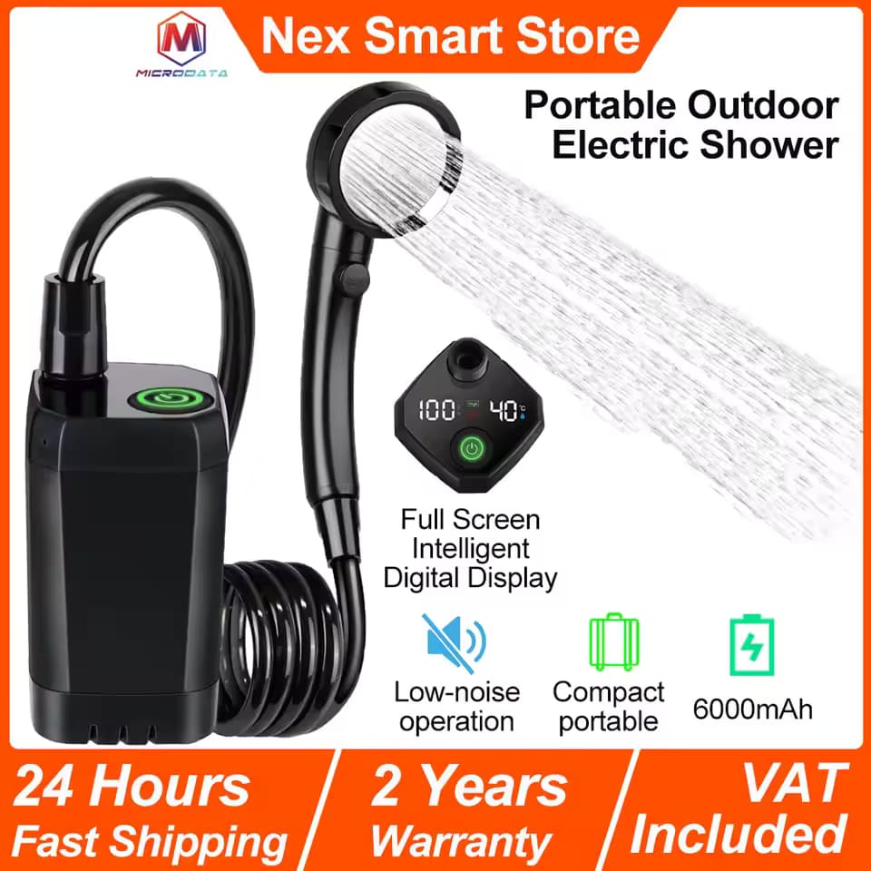 Ducha eléctrica portátil para exteriores, ducha de acampada de 6000mAh, pantalla Digital inteligente de pantalla completa recargable