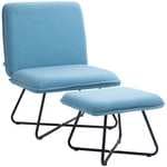 Sillón De Salón Con Otomana De Lino Sintético Homcom 68x71x91 Cm Azul (Vendedor externo)