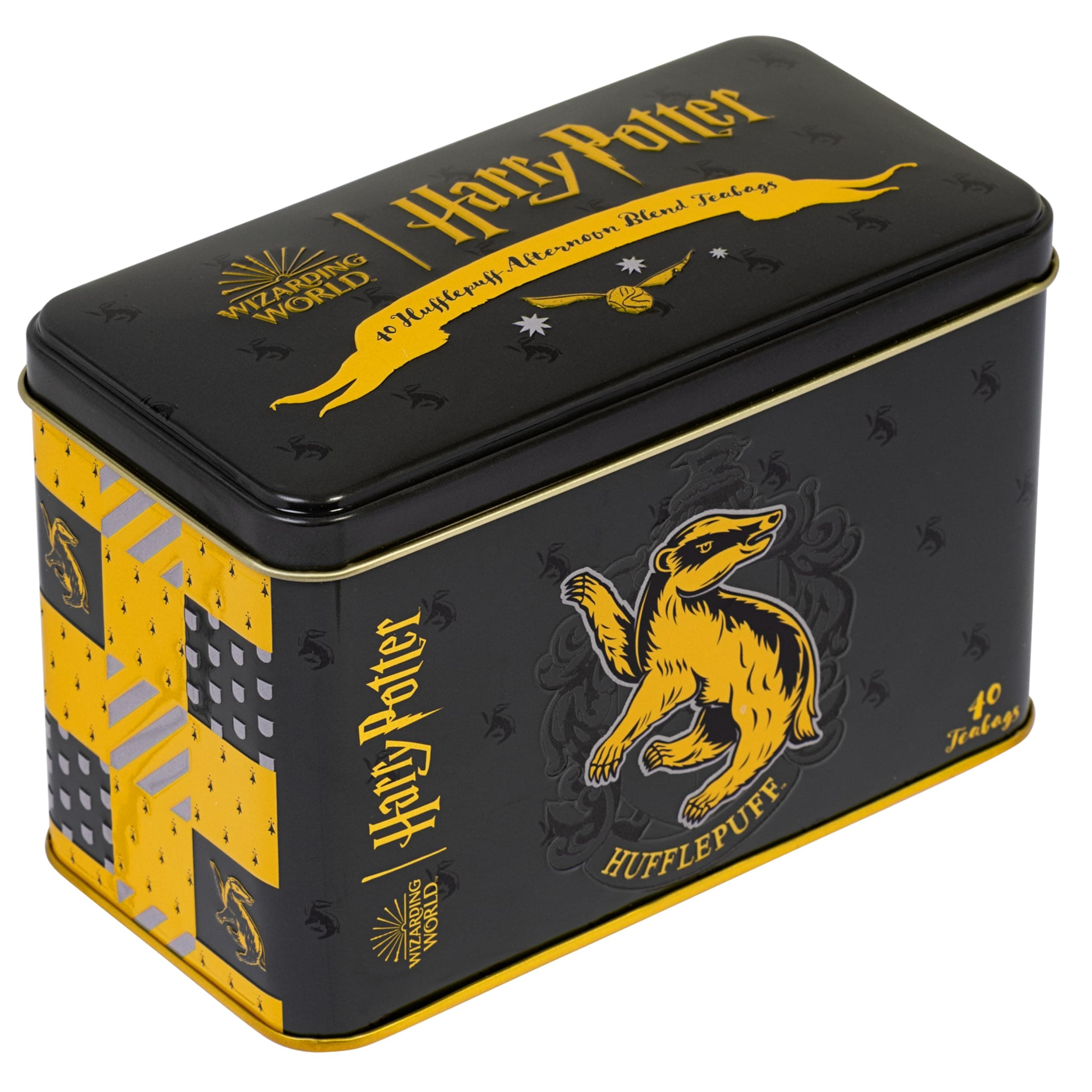 Caja de té oficial con escudo de Hufflepuff de Harry Potter con 40 bolsitas