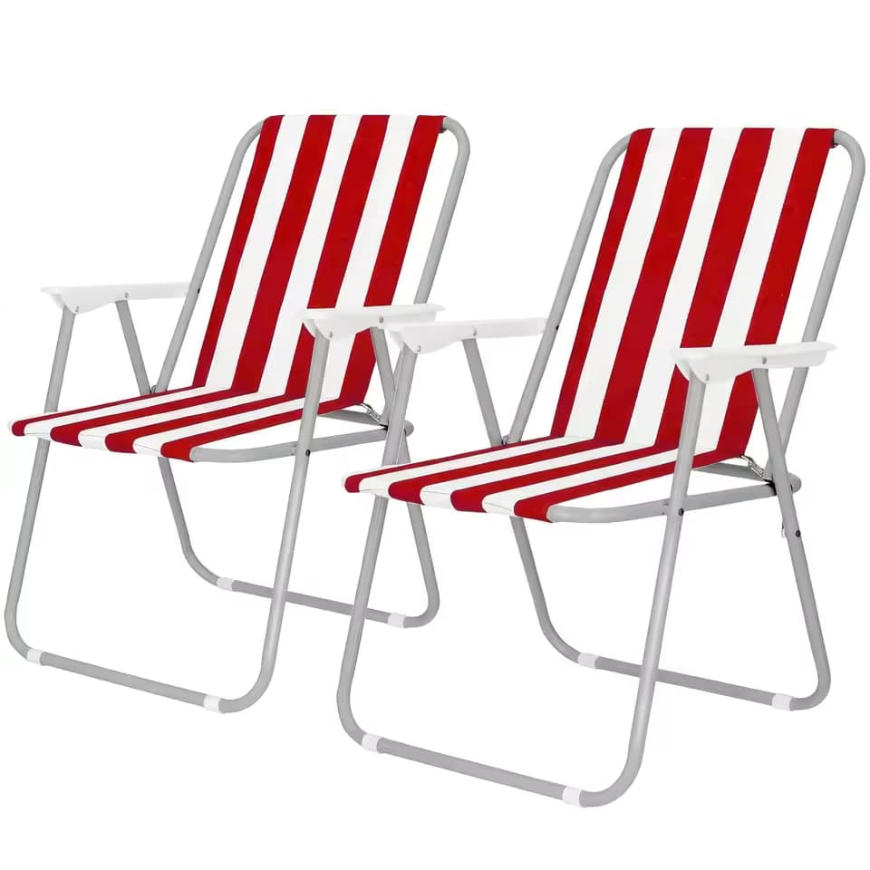 Pack de 2 Sillas Playa Plegable Camping con Reposabrazos, Estructura de Acero, Tela de Lona Resistente, 74 x 52 x 38 cm