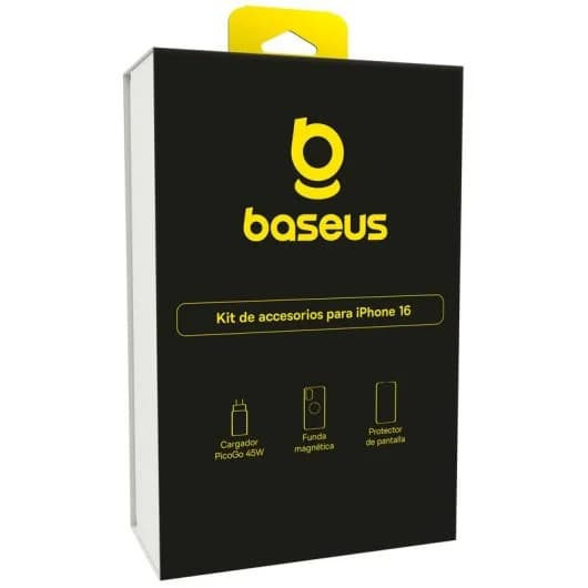 Kit Baseus iPhone 16 Funda Vidrio Templado y Cargador Rápido 45W Protección Total