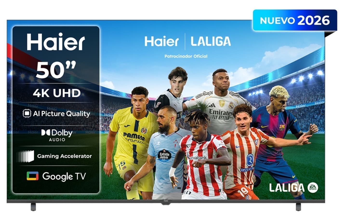 TV LED 126 cm (50") Haier K85 H50K85GUX 4K UHD, 60Hz, Google TV, HDR10, Dolby Audio, AIPQ (AI Picture Quality) - Negro