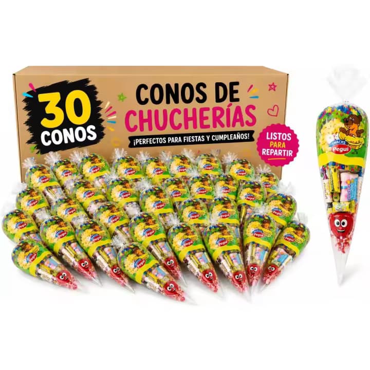 Conos de Chucherías para Cumpleaños – Pack de 30 (0,72 la unidad)